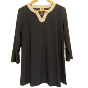 *FINAL Price* Anne Klein tunic length blouse navy with metal collar detail